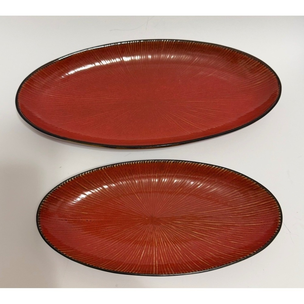 Pier 1 discontinued, stoneware Oval Serving Platters Set of 2 Lg - Sm Orange-Red